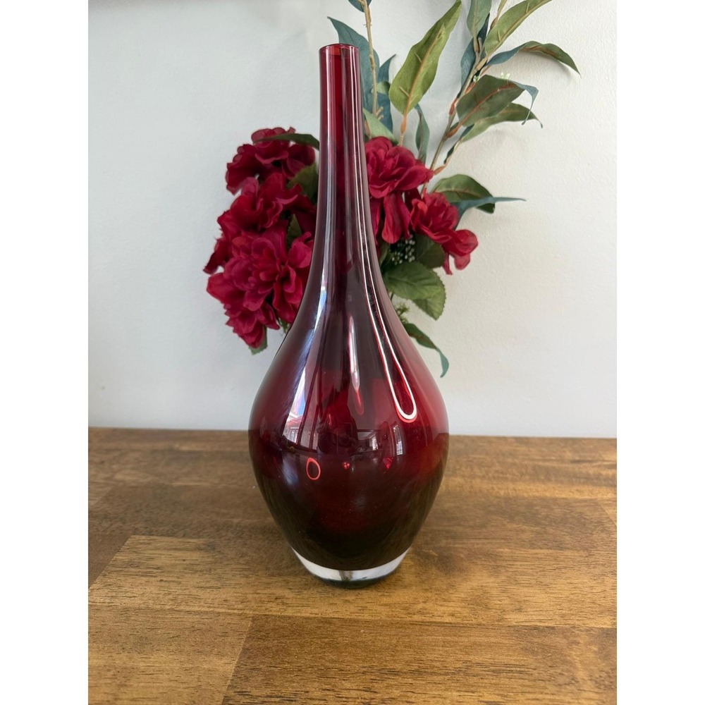 Vintage IKEA SALONG Ruby Red Art Glass Vase Johanna Jelinek Scandinavian